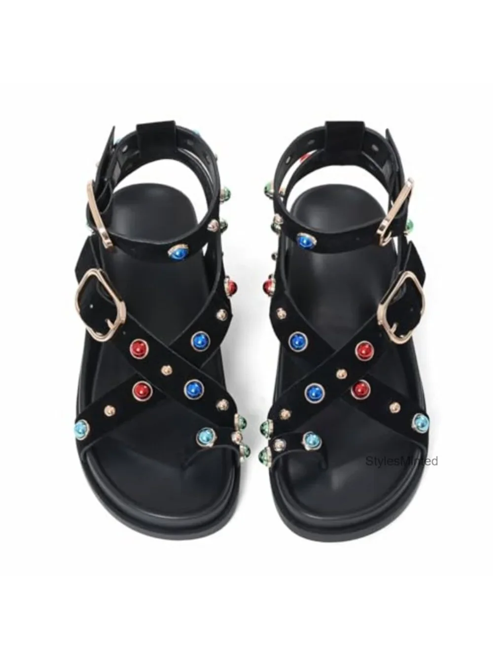 Suede Platform Sandals Boho Ankle Strap Flat Open Toe